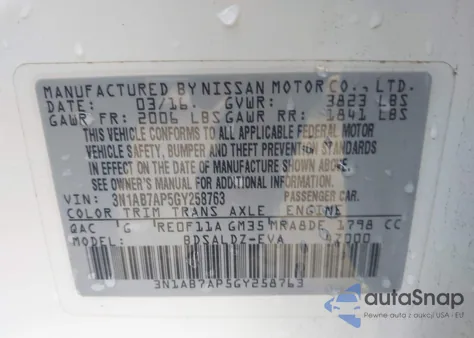 2016 Nissan Sentra Sv z USA, uszkodzony, nr VIN 3N1AB7AP5GY258763